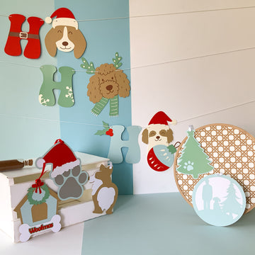 Pinfliers Christmas Ornaments for Pet Dog & Merry Christmas Banner Bunting|Dogs Christmas Decor|5 Paper Christmas Tree Ornaments & 1 HO HO HO Buntings|Multicolor
